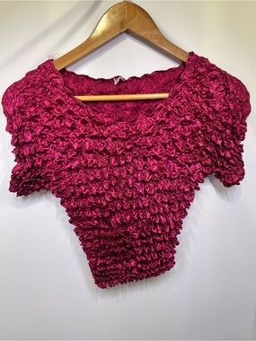 F.C Women's Fuchsia Ruched Short-Sleeve Sweater Top OSFM